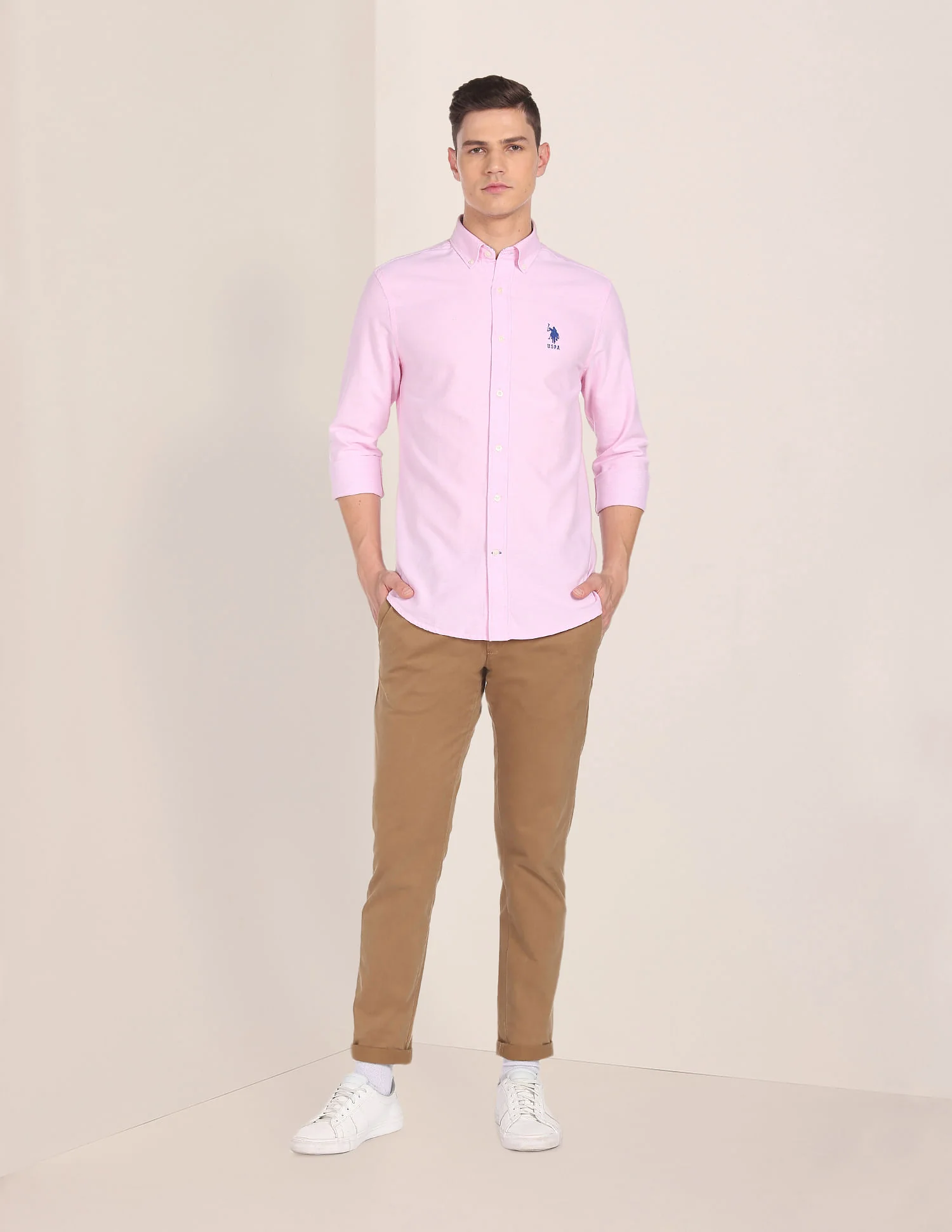 Button Down Collar Solid Casual Shirt - Image 3