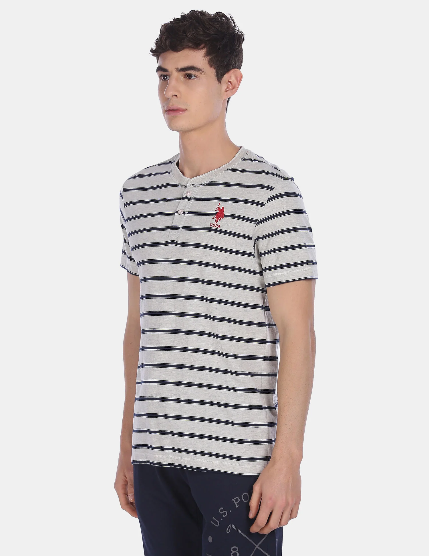 Comfort Fit Striped Cotton I687 Henley Lounge T-Shirt - Pack Of 1 - Image 3