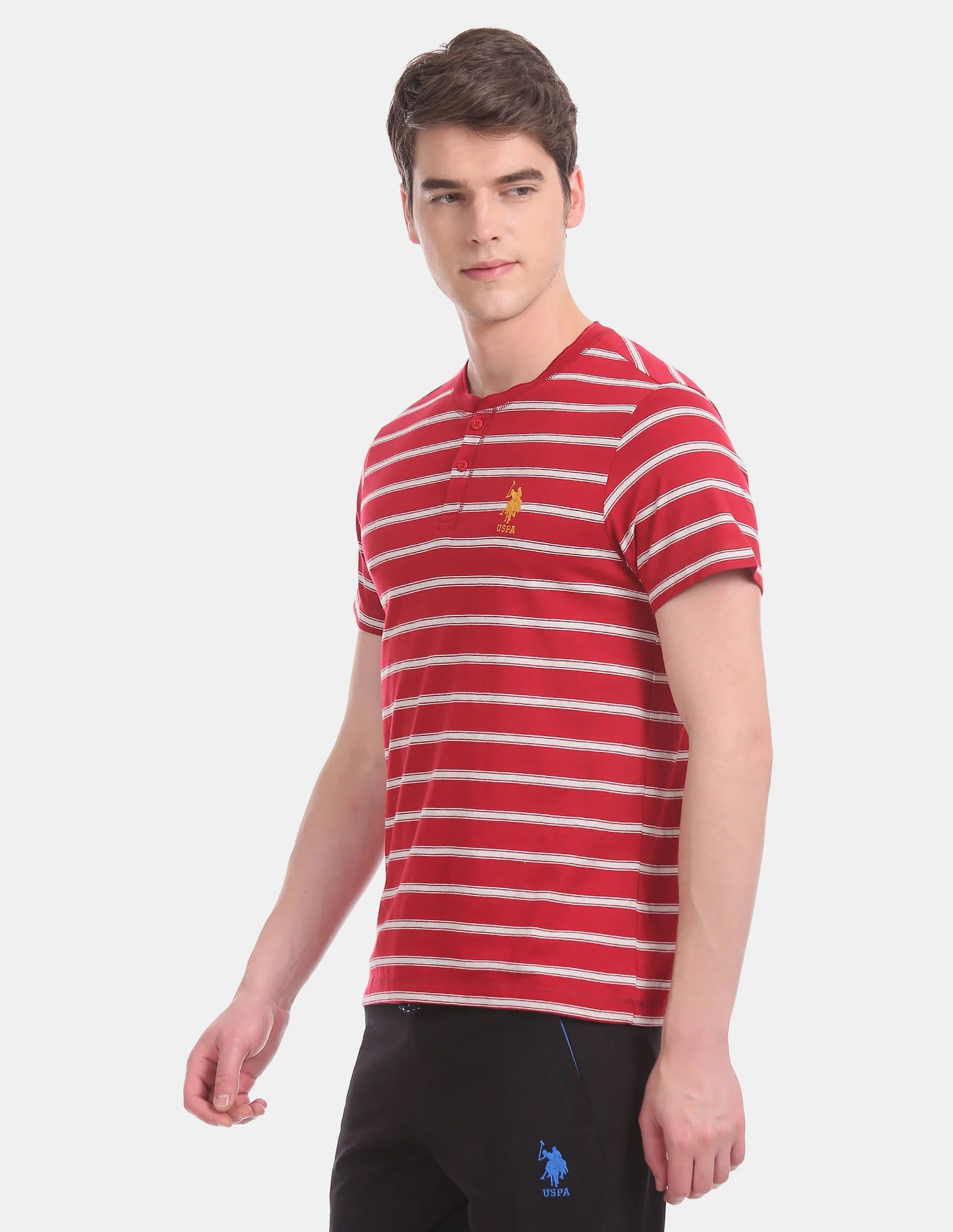 Comfort Fit Striped Cotton I687 Henley Lounge T-Shirt - Pack Of 1 - Image 3