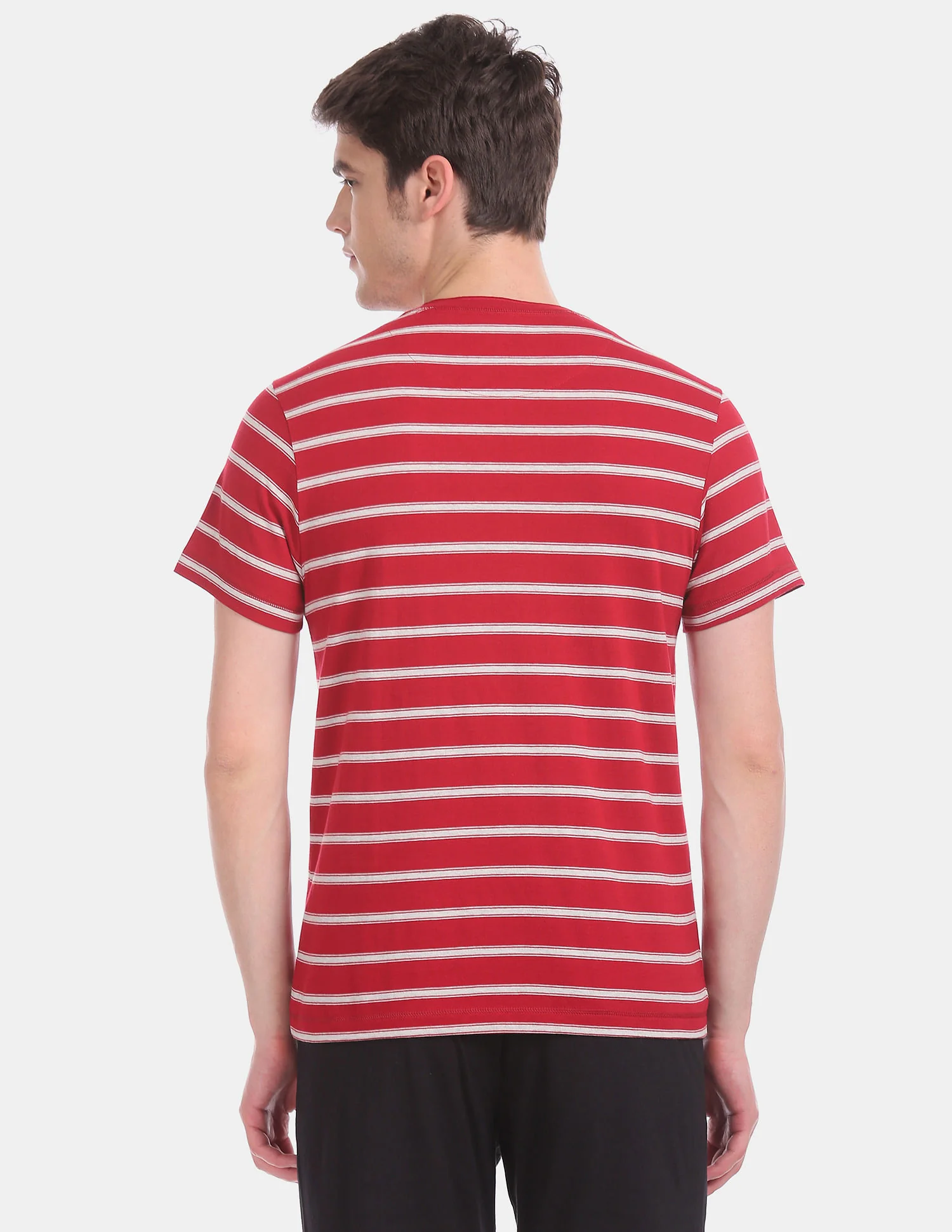 Comfort Fit Striped Cotton I687 Henley Lounge T-Shirt - Pack Of 1 - Image 4