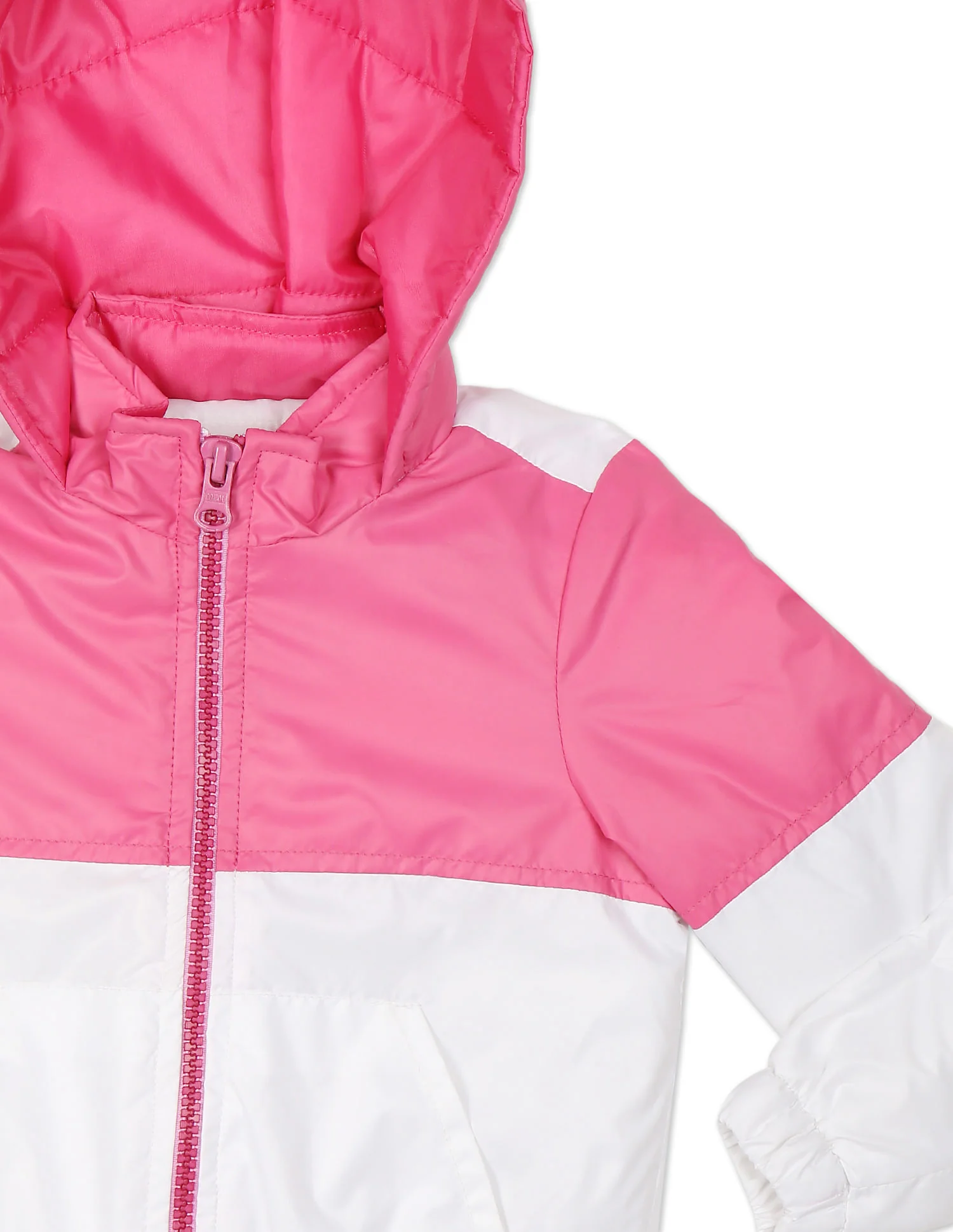 Girls Light Pink and White Colour Block Jacket - Image 4