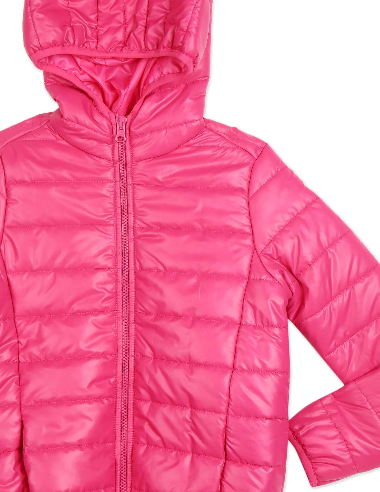 Girls Red Long Sleeve Hood Quilted Jacket - Image 4