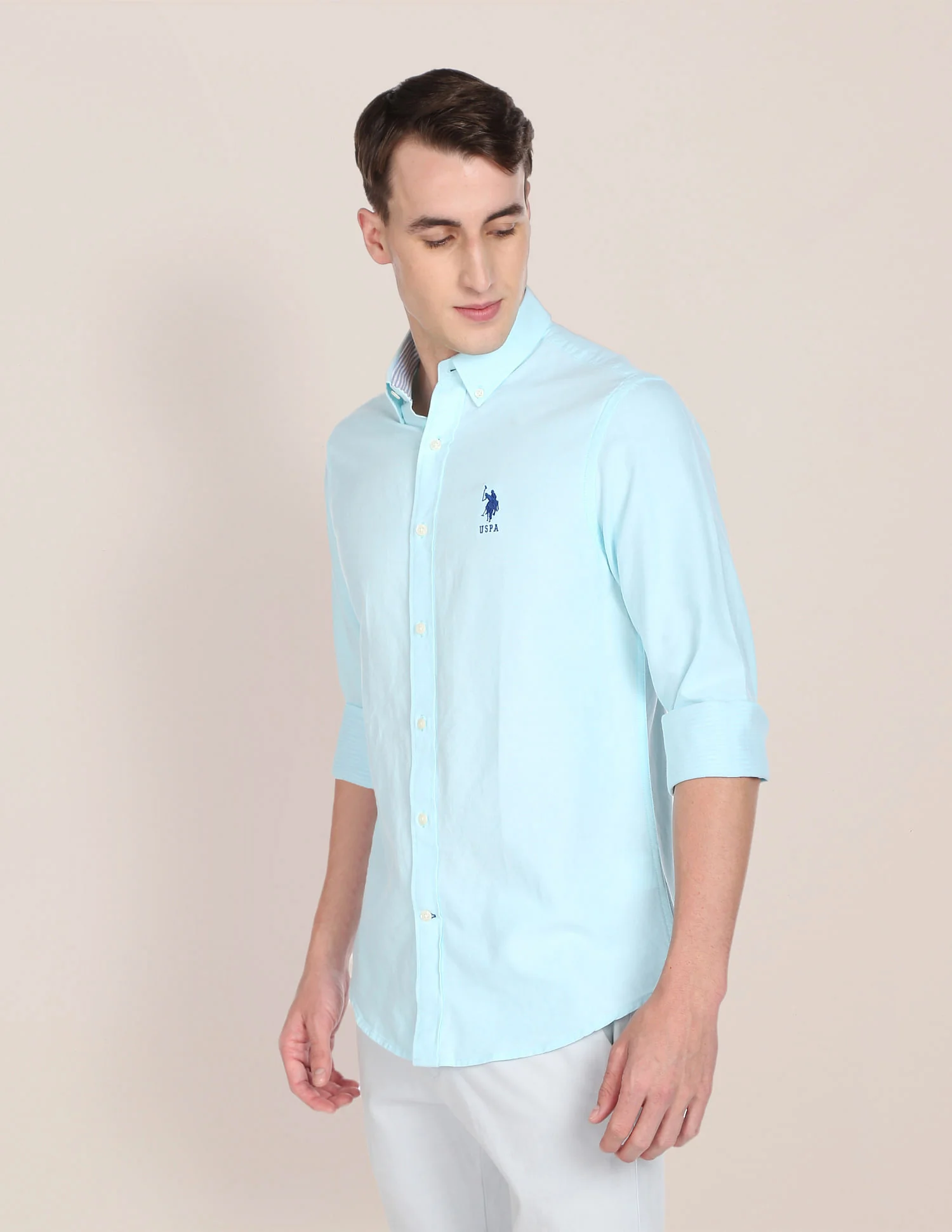 Men Aqua Solid Twill Weave Casual Shirt - Image 4