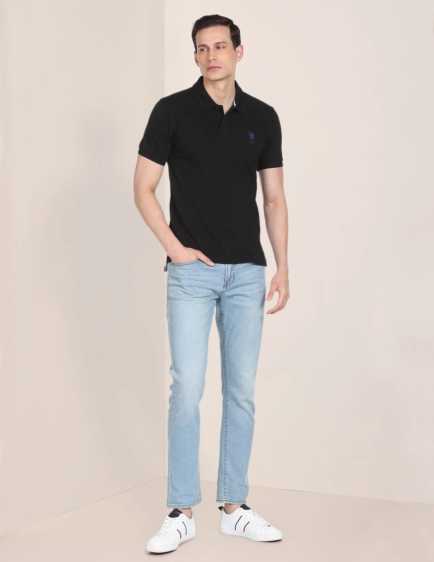 Ribbed Collar Solid Polo Shirt - Image 3