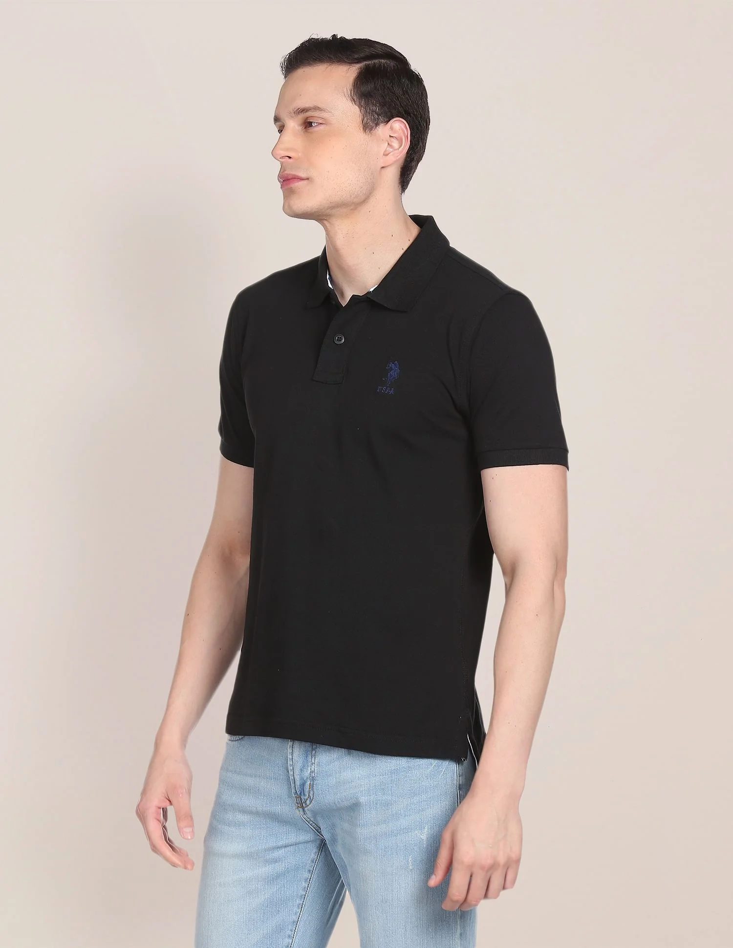 Ribbed Collar Solid Polo Shirt - Image 4