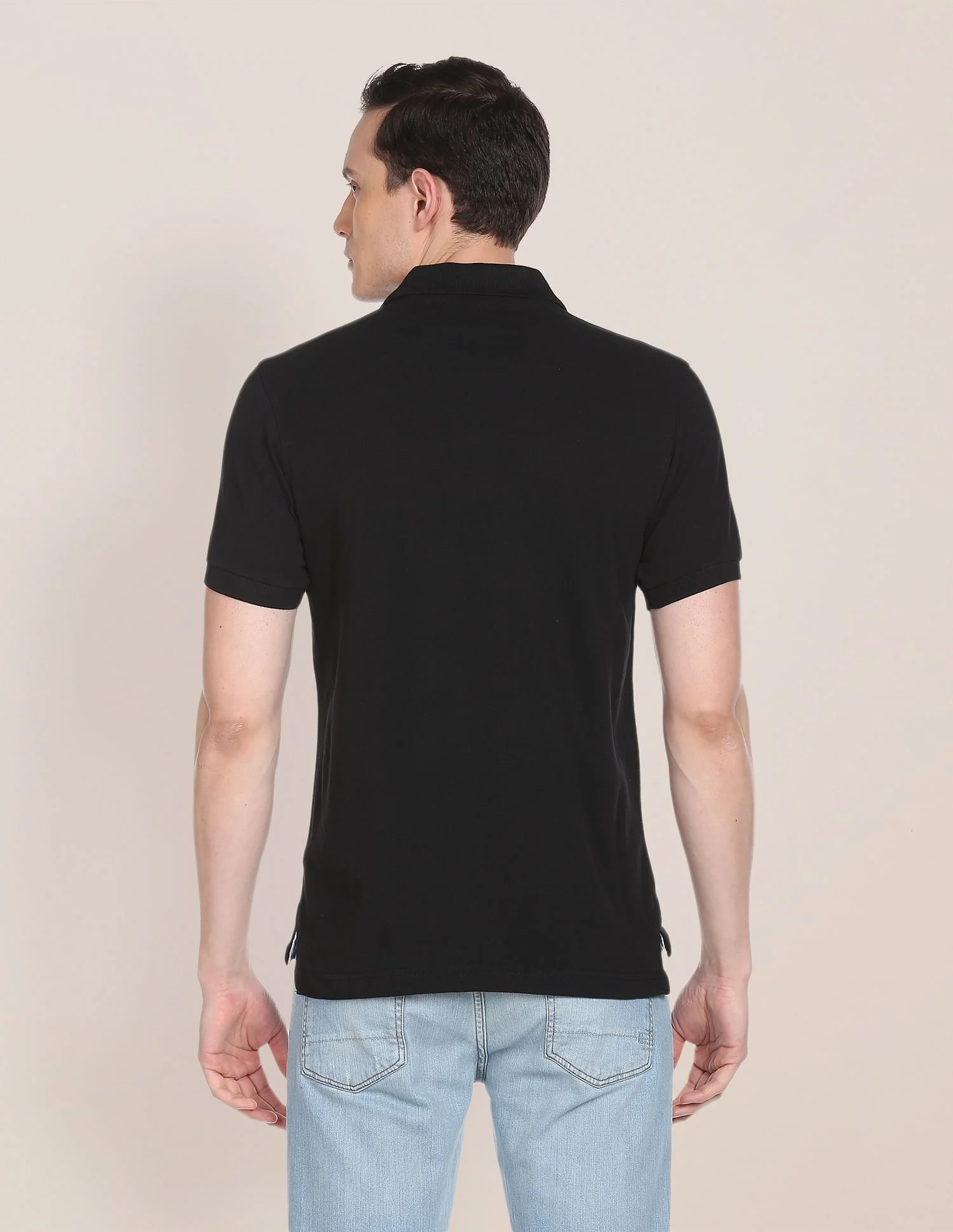 Ribbed Collar Solid Polo Shirt - Image 5