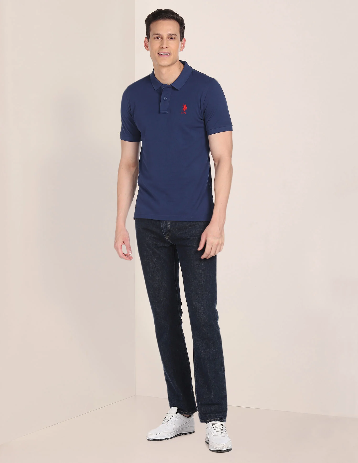 Ribbed Collar Solid Polo Shirt - Image 3