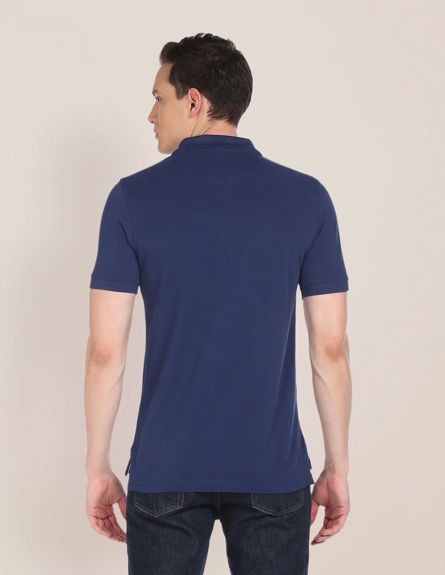Ribbed Collar Solid Polo Shirt - Image 4