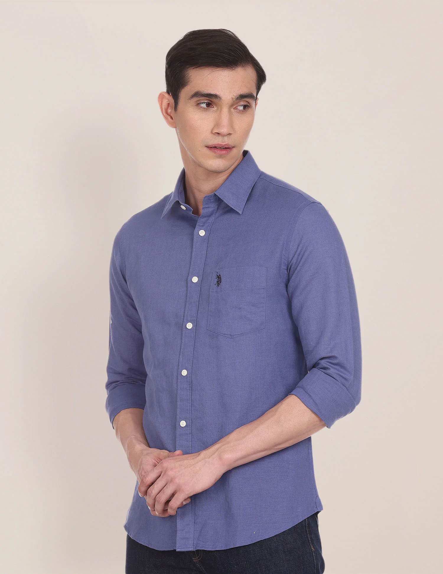 Spread Collar Solid Casual Shirt - Image 4