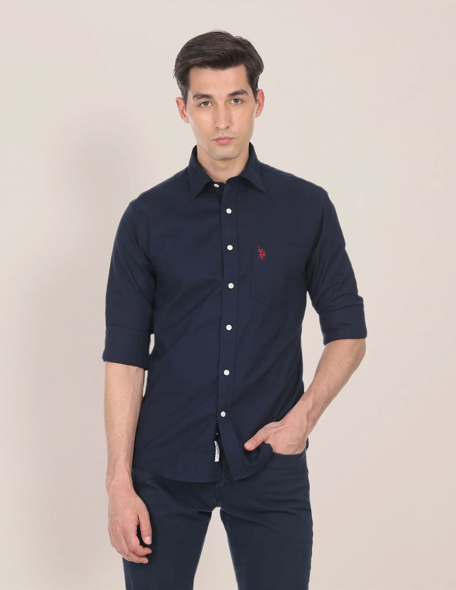 Spread Collar Solid Casual Shirt - Image 4