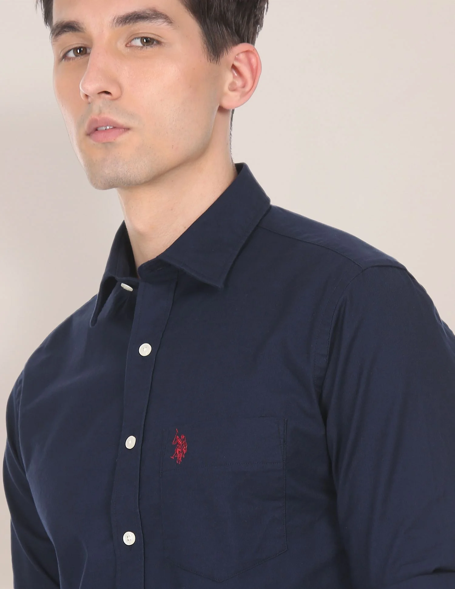 Spread Collar Solid Casual Shirt - Image 5