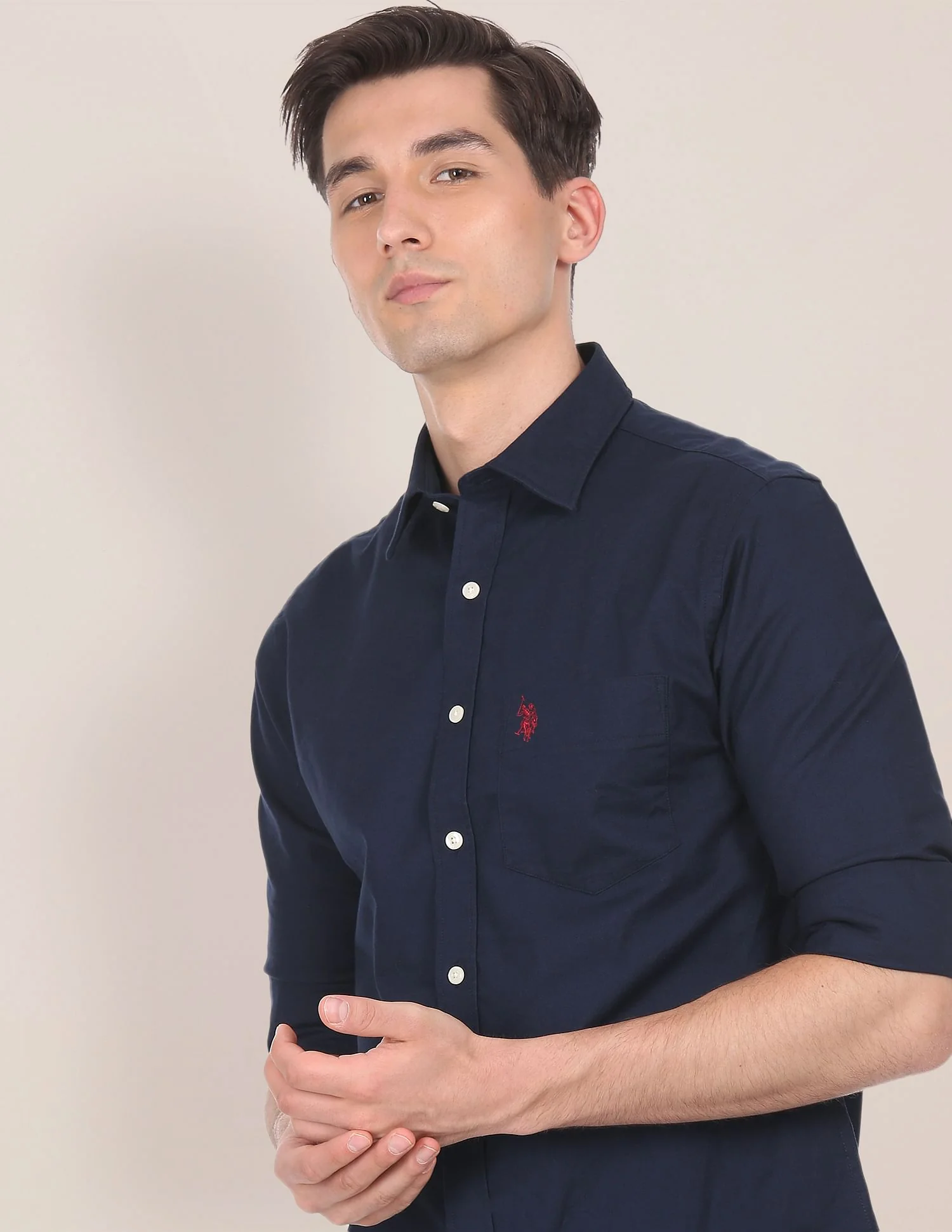 Spread Collar Solid Casual Shirt - Image 6