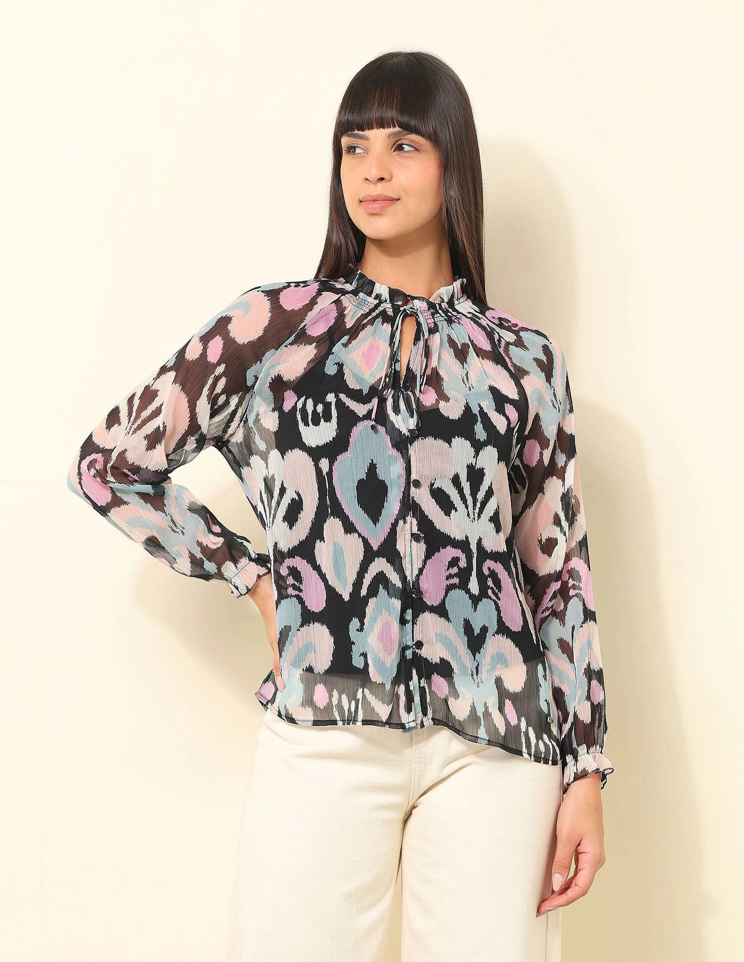 Ruffle Neck Floral Printed Top - Image 6