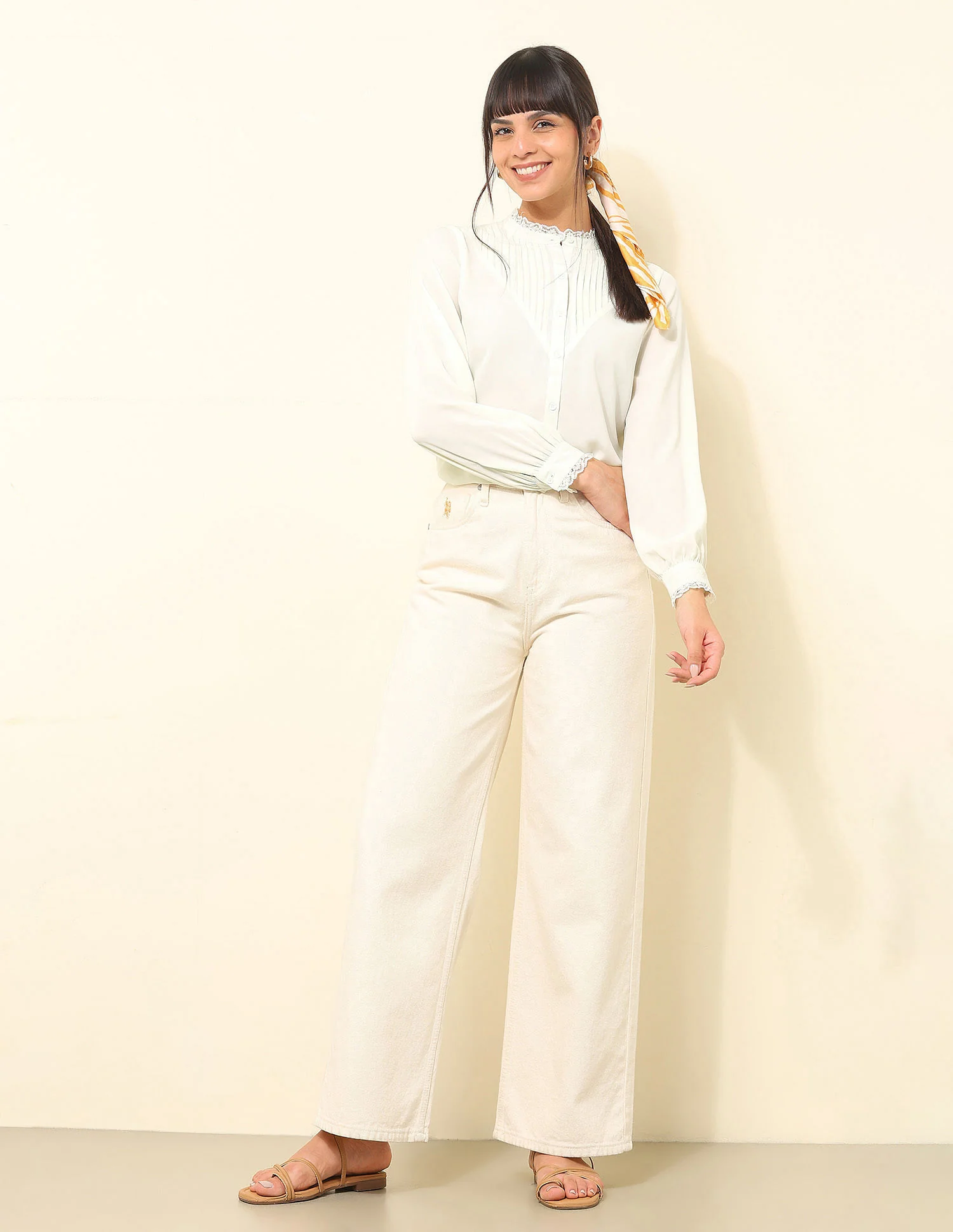 Ruffle Neck Frill Solid Top - Image 3