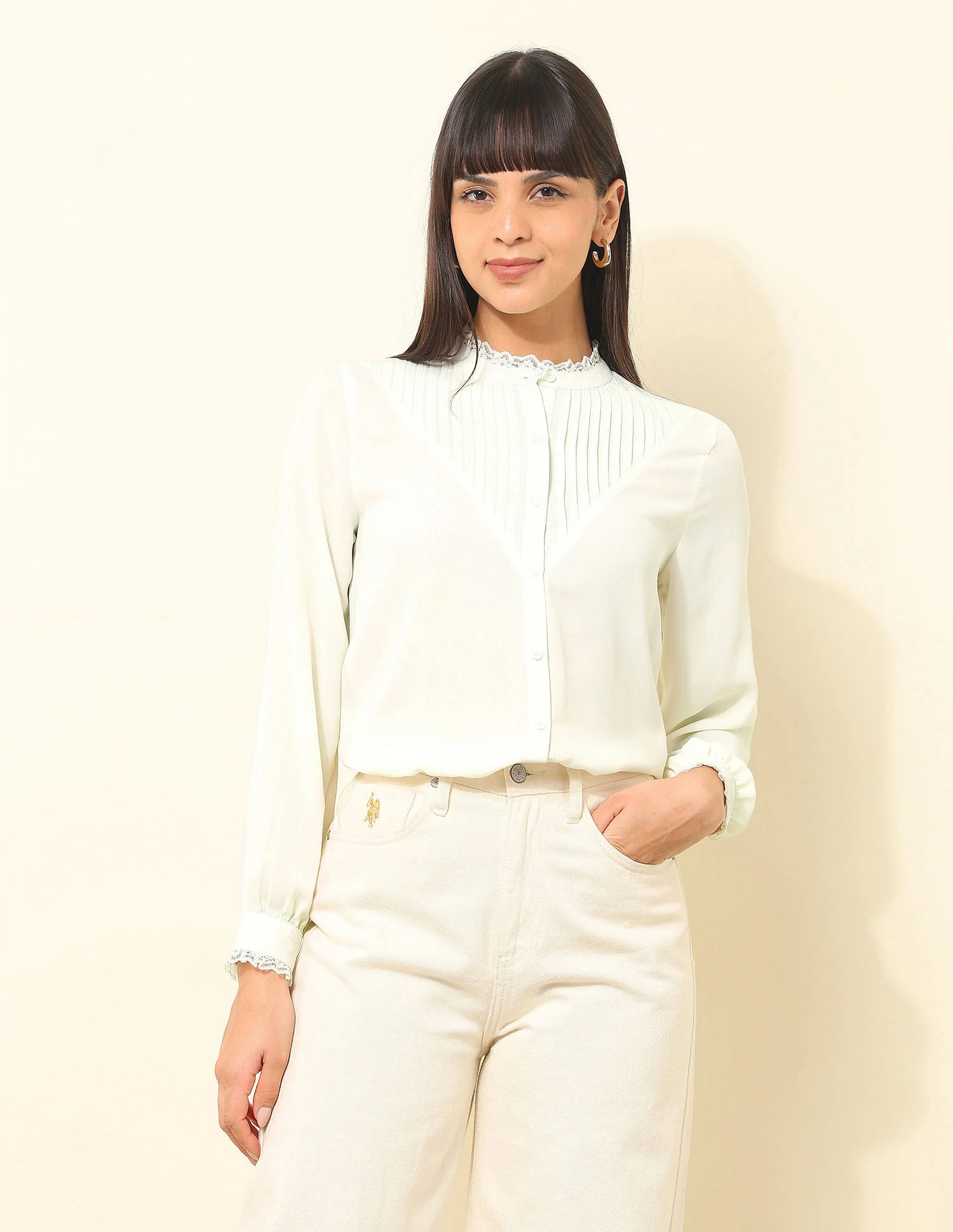 Ruffle Neck Frill Solid Top - Image 6