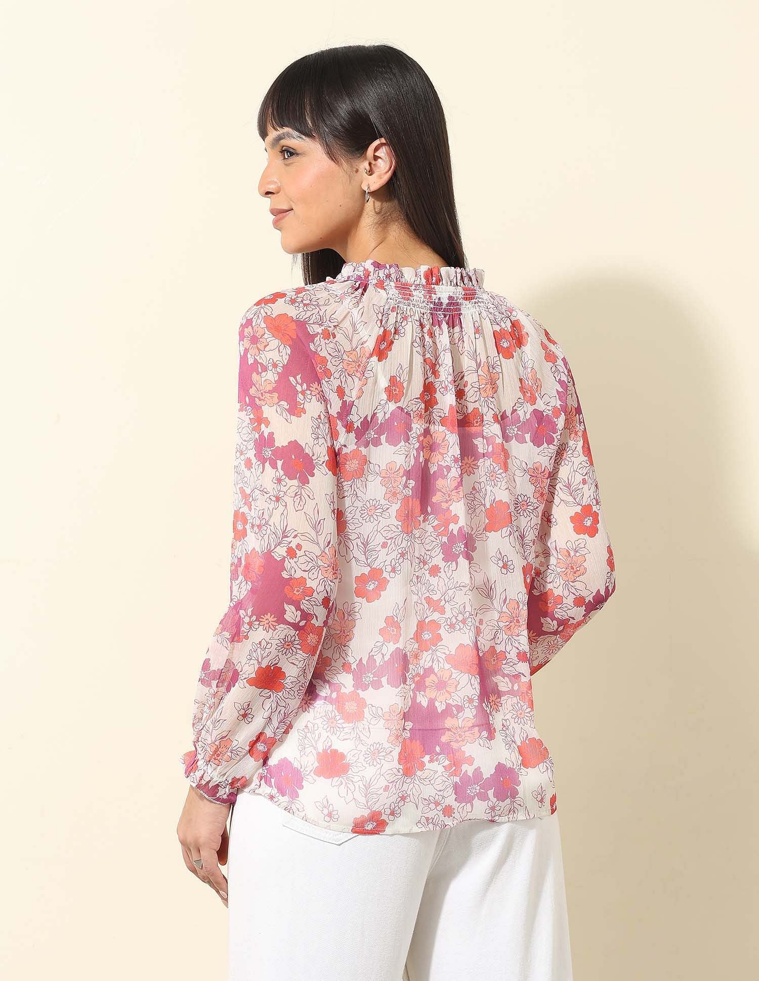 Sheer Floral Printed Top - Image 5