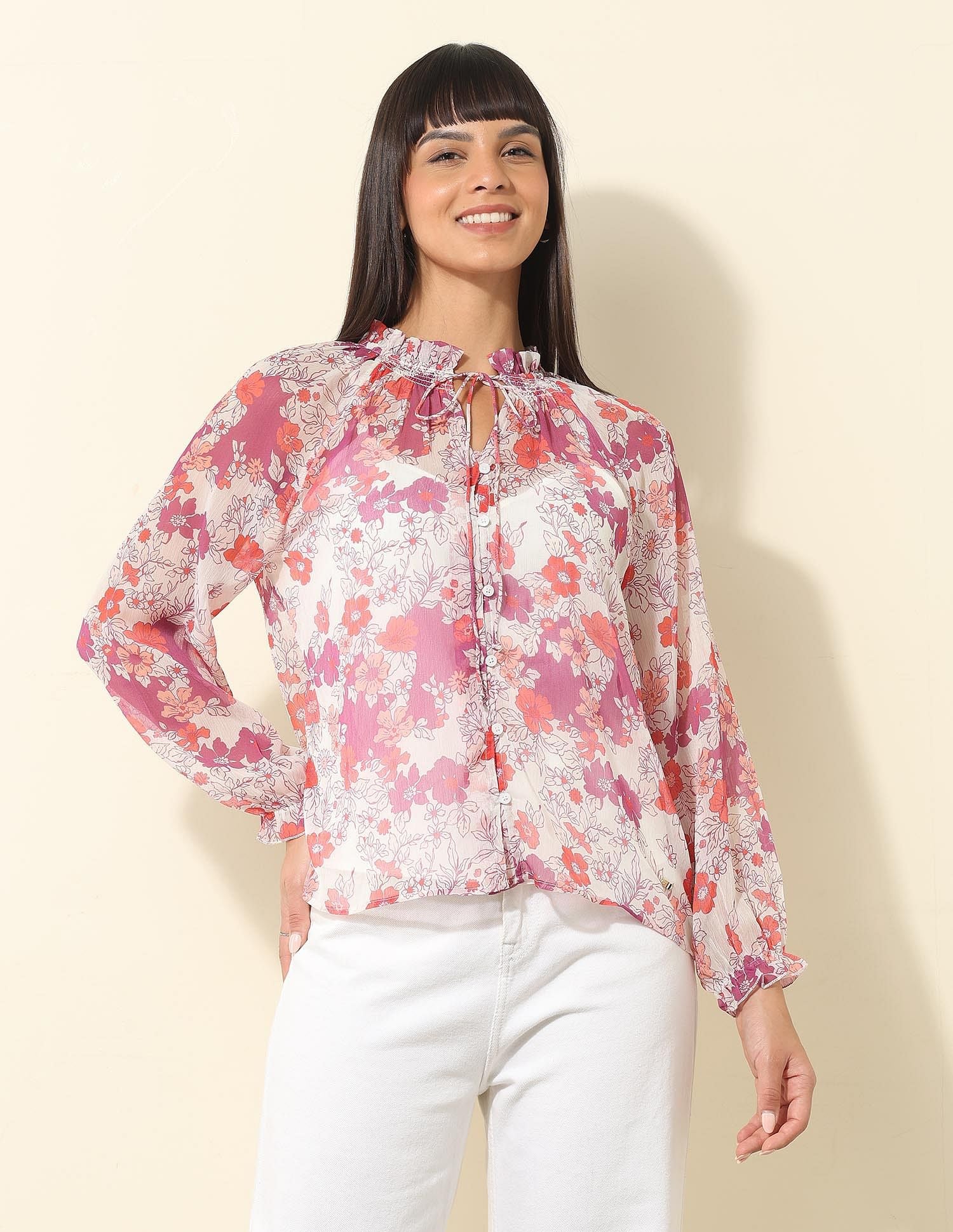 Sheer Floral Printed Top - Image 6